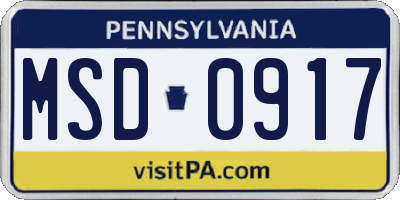 PA license plate MSD0917