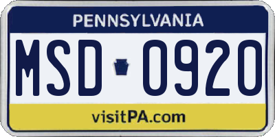 PA license plate MSD0920