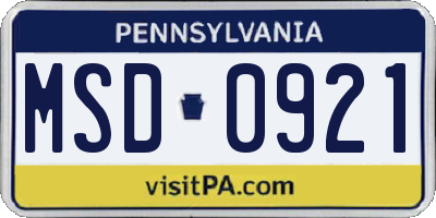 PA license plate MSD0921