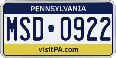 PA license plate MSD0922