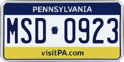 PA license plate MSD0923