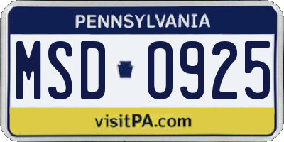 PA license plate MSD0925