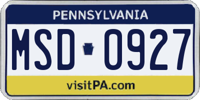 PA license plate MSD0927