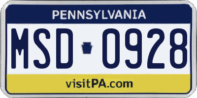PA license plate MSD0928