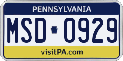 PA license plate MSD0929