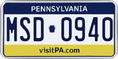 PA license plate MSD0940