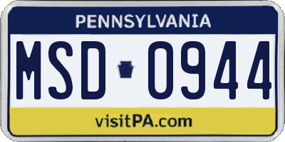 PA license plate MSD0944
