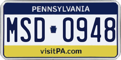 PA license plate MSD0948