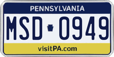 PA license plate MSD0949