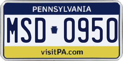 PA license plate MSD0950