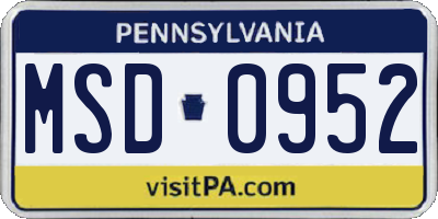 PA license plate MSD0952