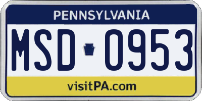 PA license plate MSD0953