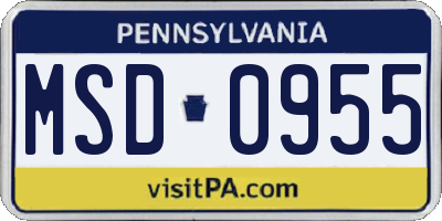 PA license plate MSD0955