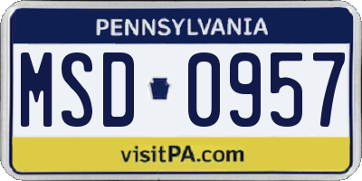 PA license plate MSD0957