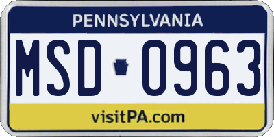 PA license plate MSD0963