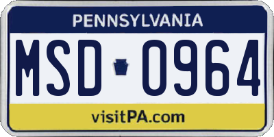 PA license plate MSD0964