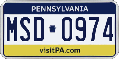 PA license plate MSD0974