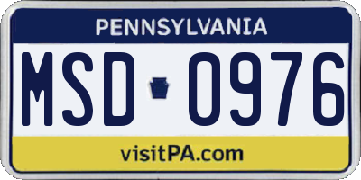 PA license plate MSD0976