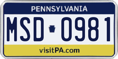 PA license plate MSD0981