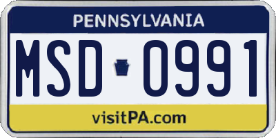 PA license plate MSD0991