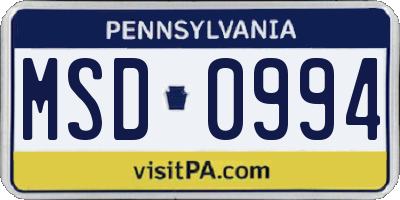 PA license plate MSD0994