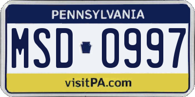 PA license plate MSD0997
