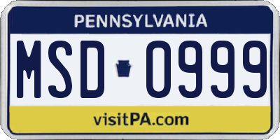 PA license plate MSD0999