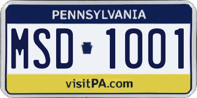 PA license plate MSD1001