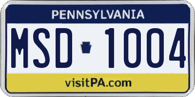 PA license plate MSD1004