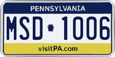 PA license plate MSD1006