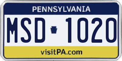 PA license plate MSD1020