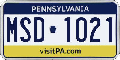 PA license plate MSD1021