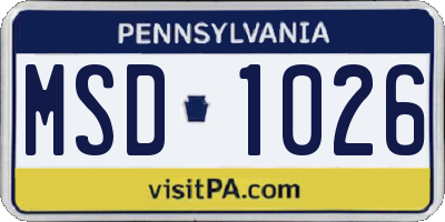 PA license plate MSD1026