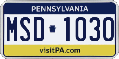 PA license plate MSD1030