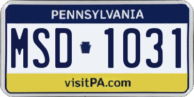 PA license plate MSD1031