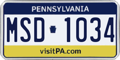 PA license plate MSD1034