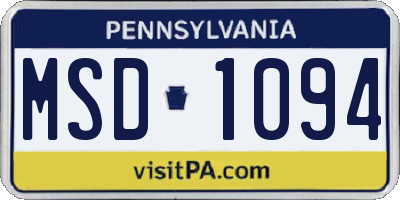 PA license plate MSD1094