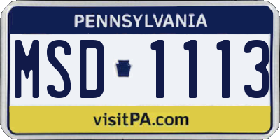 PA license plate MSD1113