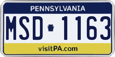 PA license plate MSD1163