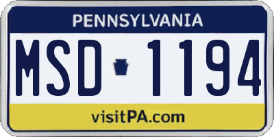 PA license plate MSD1194