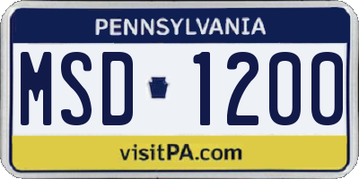 PA license plate MSD1200