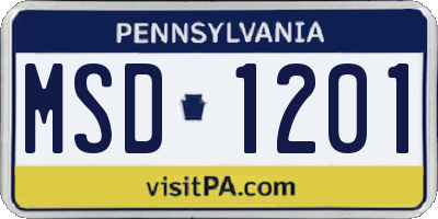PA license plate MSD1201