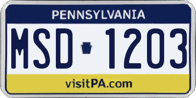 PA license plate MSD1203