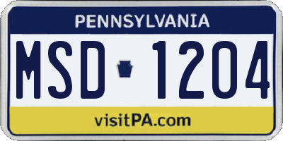 PA license plate MSD1204