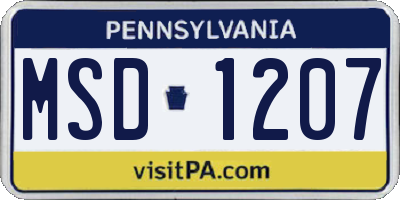 PA license plate MSD1207