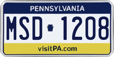PA license plate MSD1208