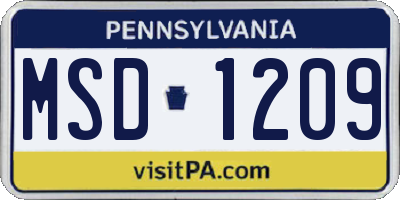 PA license plate MSD1209