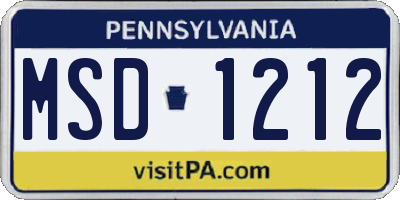 PA license plate MSD1212