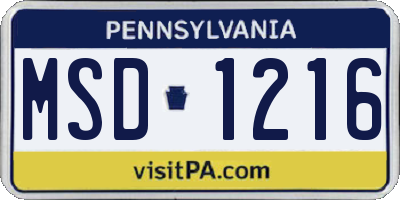 PA license plate MSD1216