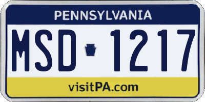 PA license plate MSD1217